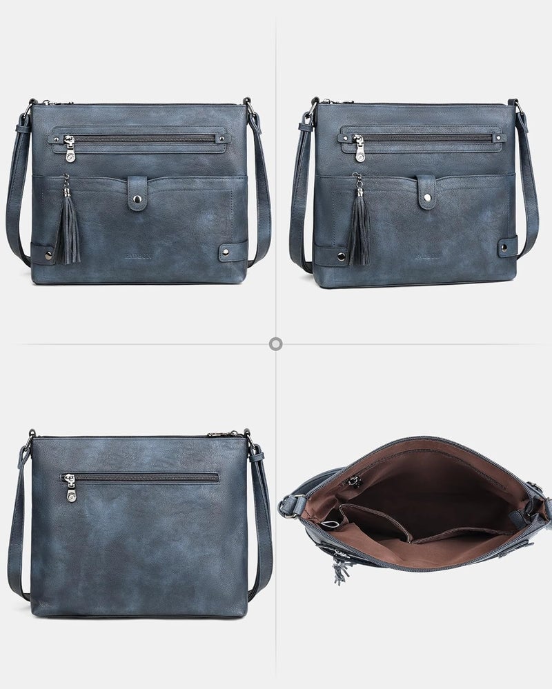 FADEON Large Crossbody Purses for Women Crossbody Bag, Designer Leather Cross Body Purses Multi Pocket Shoulder Bag - Image 5